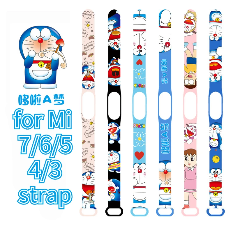 

For Mi Band 7/6/5/4/3/NFC Wristband Disney Doraemon Xiaomi Strap anime action figure Print Watch Replacement strap kids gifts