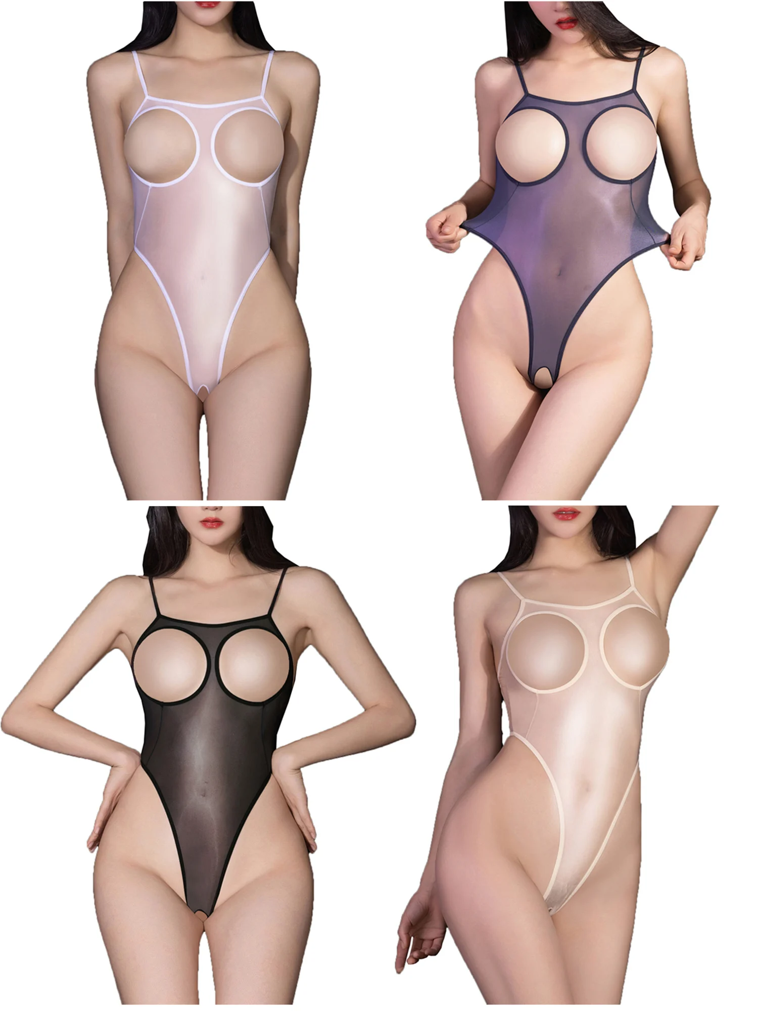 Womens Tempting See-Through Bodysuit Sleepwear Sexy Cupless Open Crotch Stretchy Tights Cutout Jumpsuit Female Exotic Lingerie