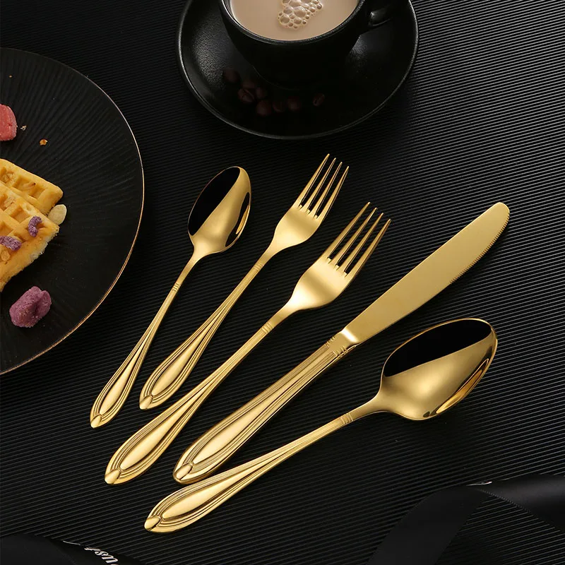 

20Pcs Luxury Gold Cutlery Set Western Stainless Steel Tableware Kitchen Utensils Dinner Knife Fork Spoon Vintage Handle Gift