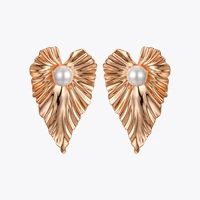 enfashion jewelry dew earrings big pearl on gold color leaf earrings for women earings fashion jewelry oorbellen ec181051