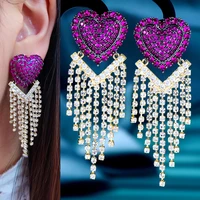 kellybola luxury big heart tassel drop earrings for women fashion engagement party jewelry best super gift pendientes mujer moda