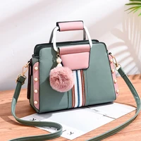 okolive bag girl 2022 new fashion european and american bags contrast color large capacity shoulder bags for women plush pompoms