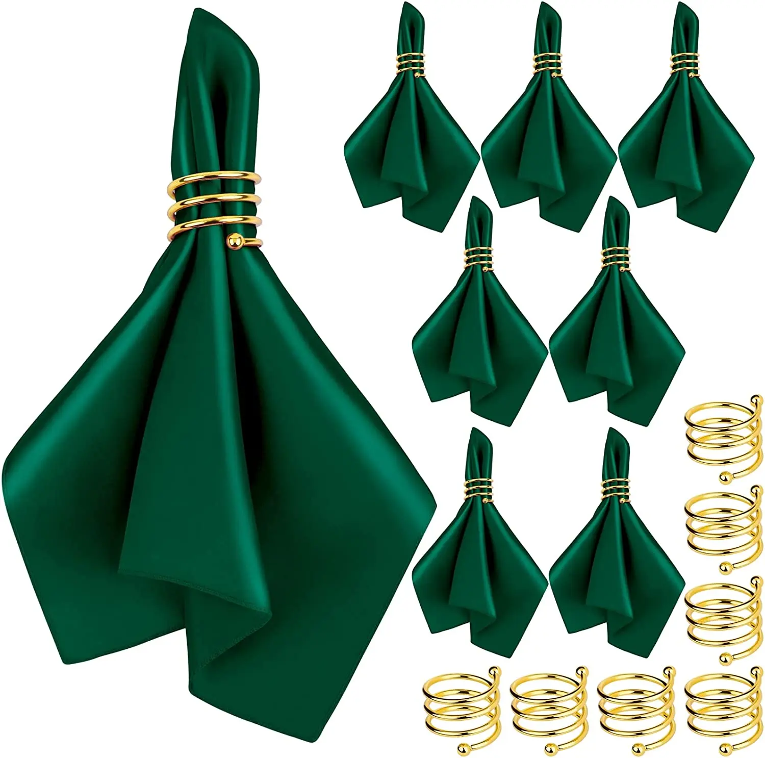 

10 Sets Satin Cloth Napkins and Napkin Rings Combination Kit Table Napkins and Napkin Holder for Wedding, Birthday Dinner Party