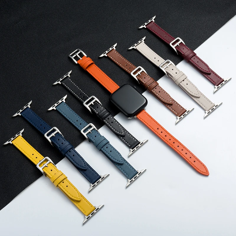 

Slim women strap for apple watch band series Ultra 49mm 38mm 40 42 44mm for iwatch se 4 6 5 3 7 8 41mm 45 leather thin bracelet