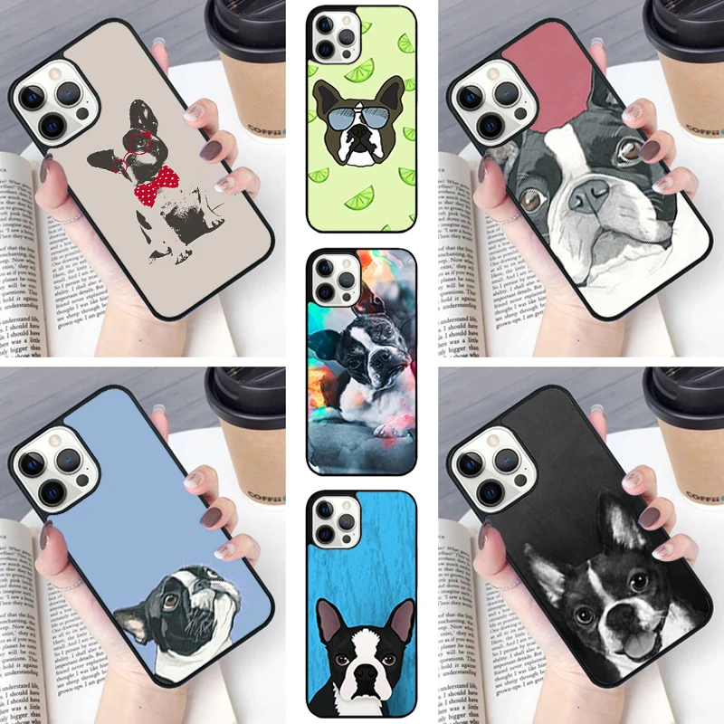 Чехол для телефона с собакой Бостон-терьером iPhone SE2020 15 16 14 13 Pro Max Coque 12 11 Apple 8 PLUS 7 6S