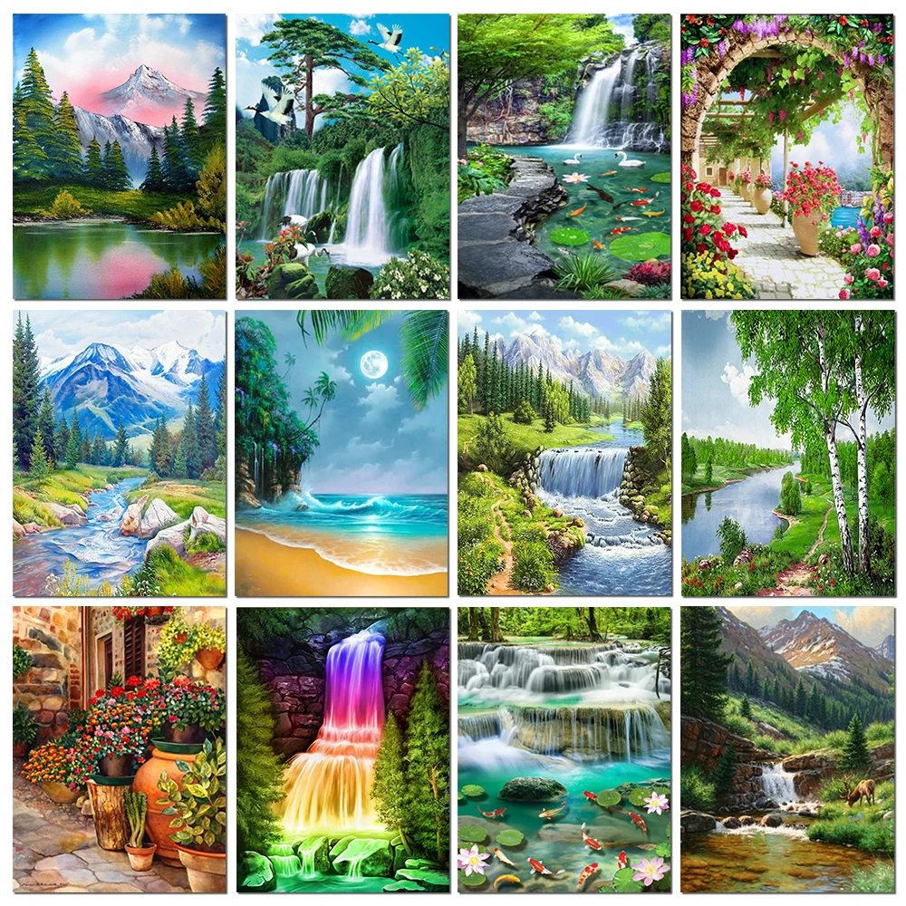 

Картина из страз 5D "сделай сам", красивый лес, водопад, фотография мозаики, полный набор для вышивки крестиком, подарок для домашнего декора