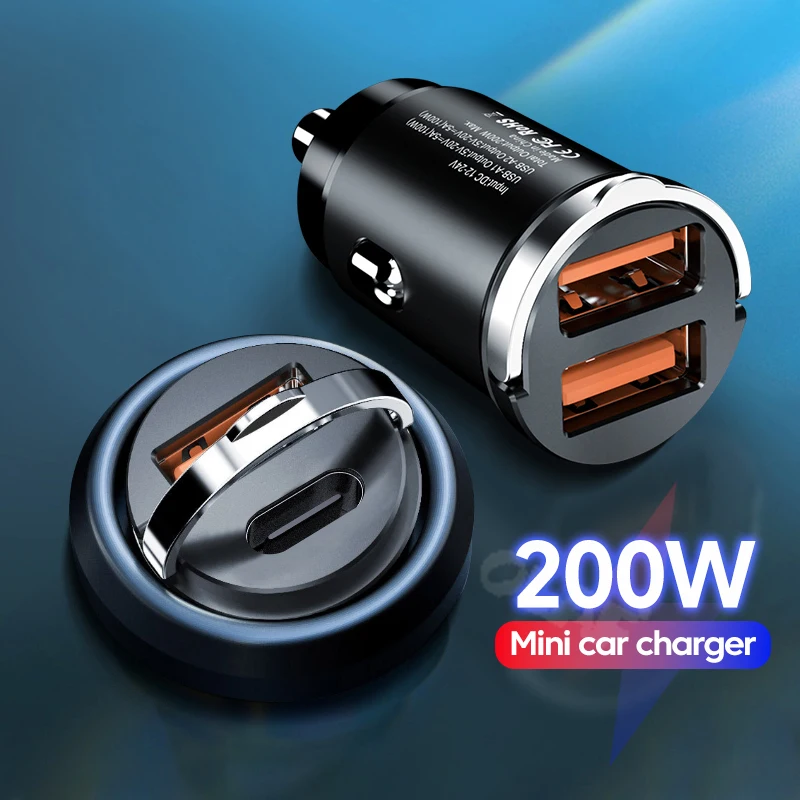

200w Car Charger USB PD Type C Fast Charging Car Phone Adapter QC 3.0 For iPhone 14 13 12 Samsung S21 S22 Xiaomi Oneplus AFC SCP