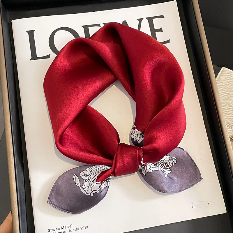 

Женский Шелковый носовой платок 2023 однотонный Шелковый кружевной маленький квадратный шарф 53x53 см шелковые шарфы аксессуары для волос шарф...