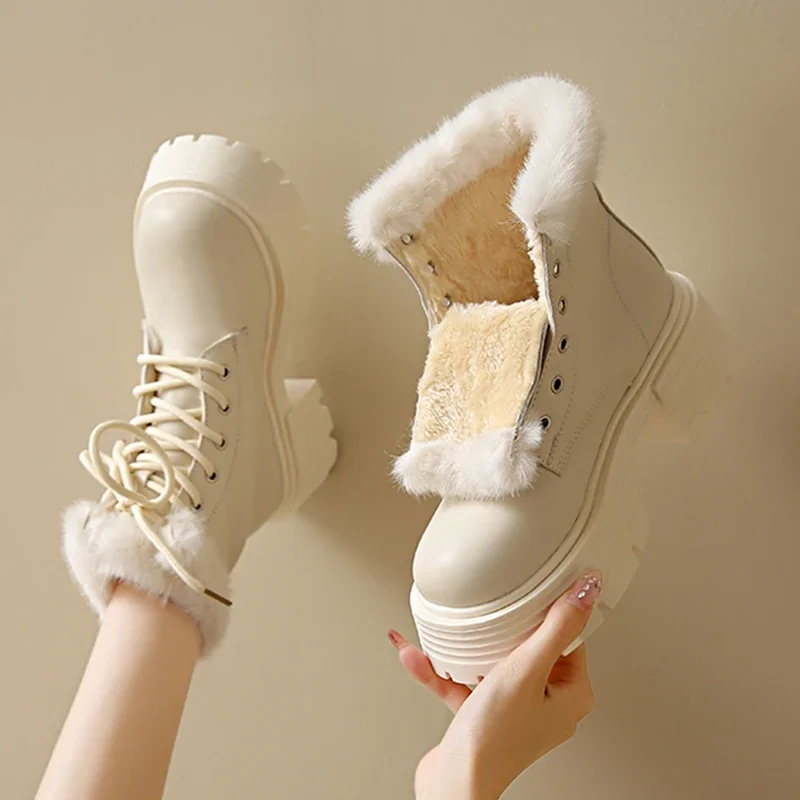 Comemore/женские короткие ботинки на платформе массивном каблуке зимние плюшевые