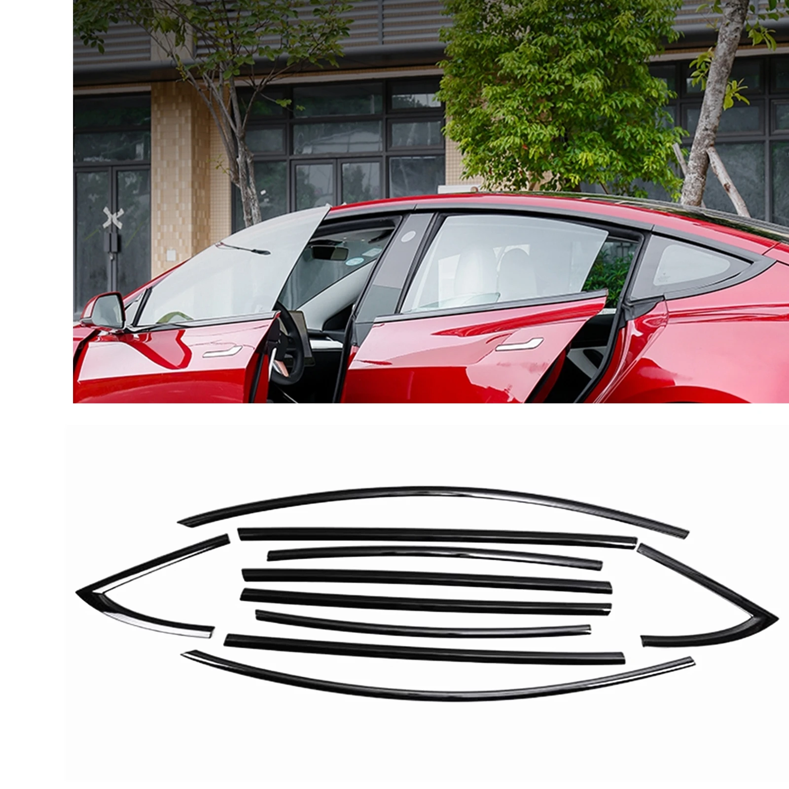 

Для Tesla Model 3 2017-2025 отделка окна автомобиля титановая внешняя боковая молдинговая крышка прокладка уплотнительная лента декоративная