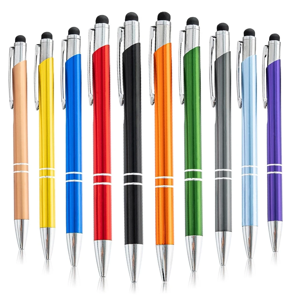 

50Pcs Universal 2 in 1 Retractable Metal Ballpoint Pens With Stylus Tip For Ipad iPhone Capacitive Touch Screens Office Supplies