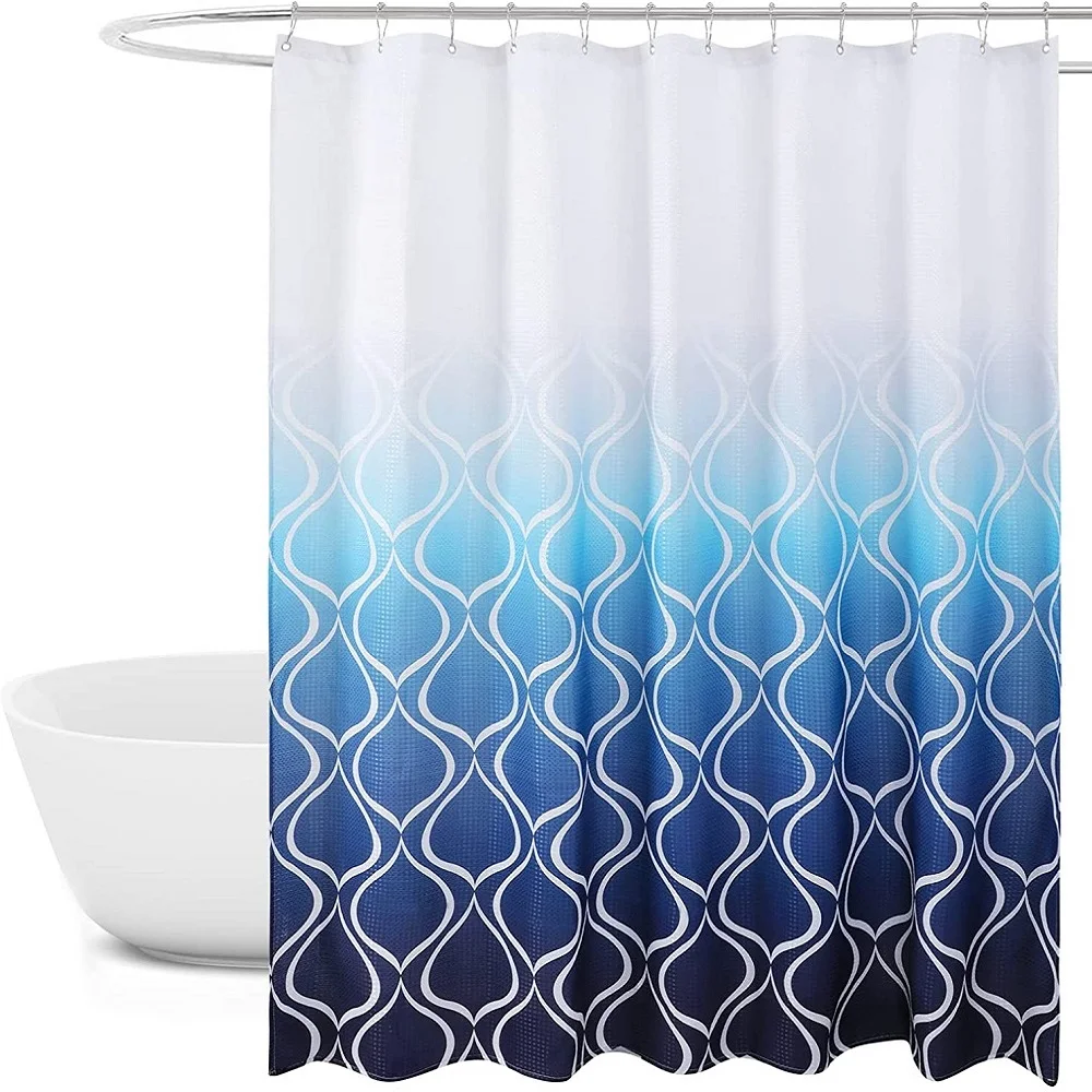 

Waffle Weave Navy Shower Curtain Contemporary Geometric Abstract Design Bath Curtains Waterproof Cloth Bathroom with Hooks Decor