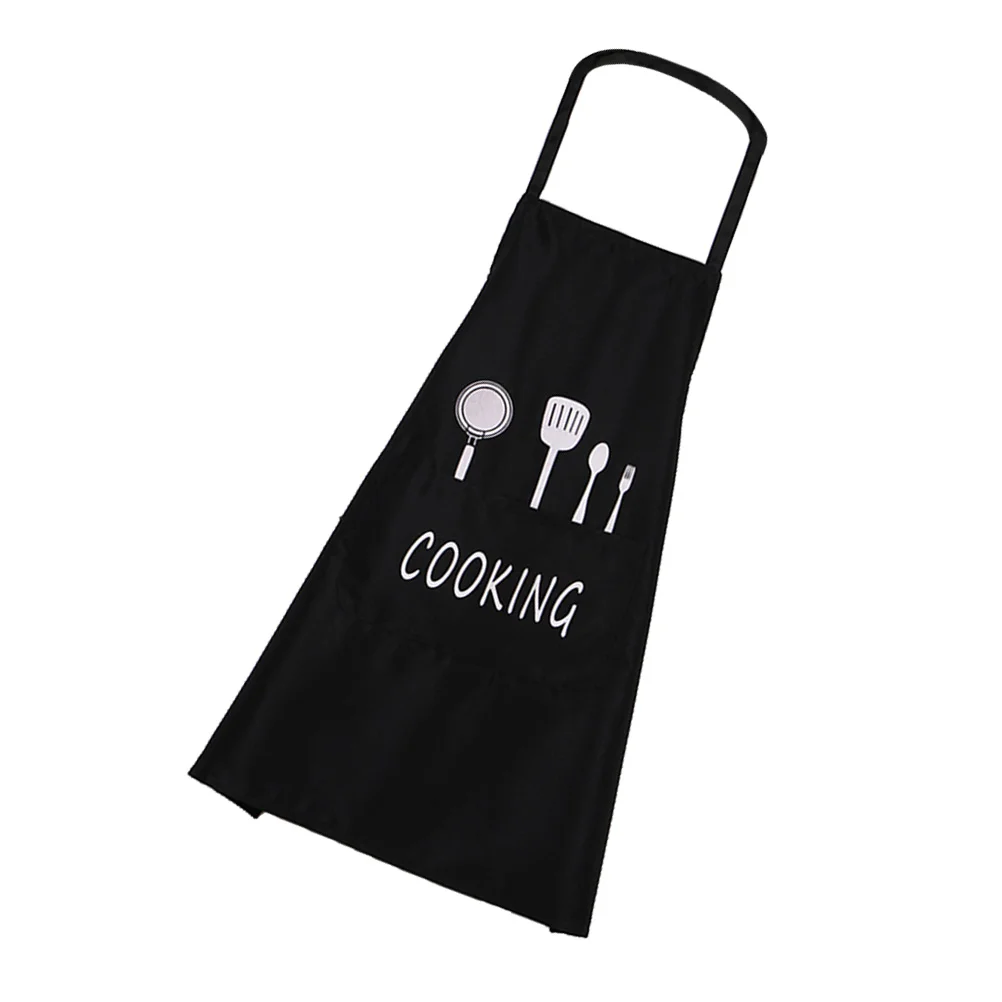 

Chef Cartoon Pattern Kitchen Apron Grease-proof Waterproof Breathable Cooking Aprons for Home Restaurant (Double Layer, Black