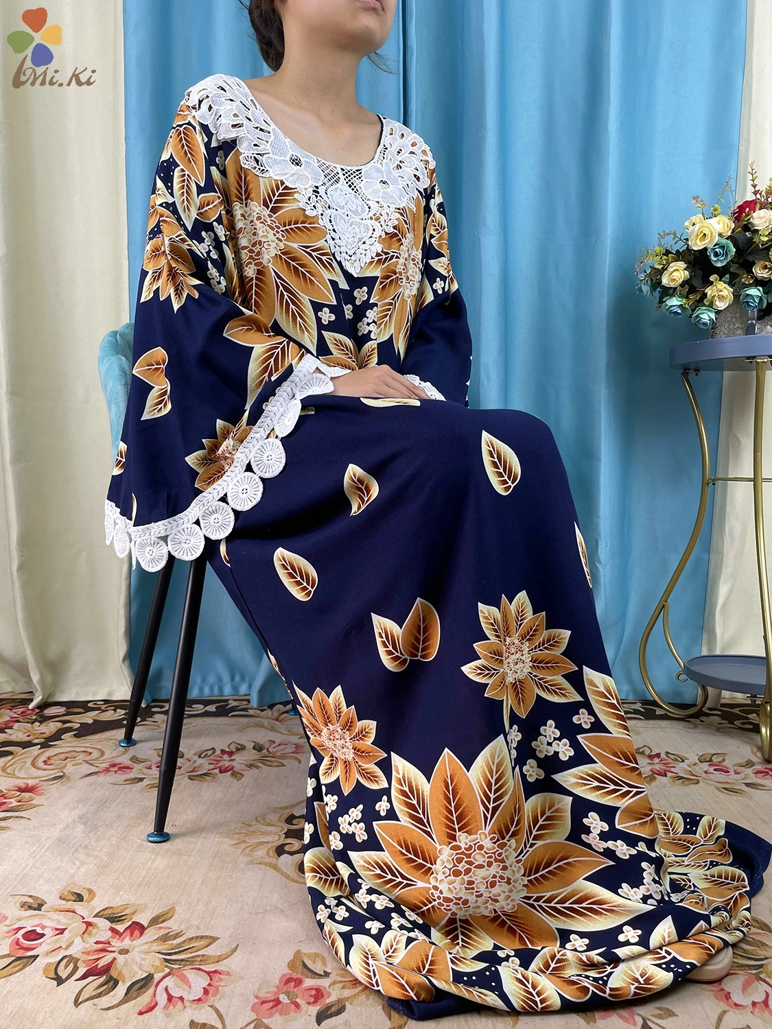 Muslim Dress New African Women Floral Printed Cotton Loose Femme Robe African Tradition Woman Dresses Paired witha Large Scarf