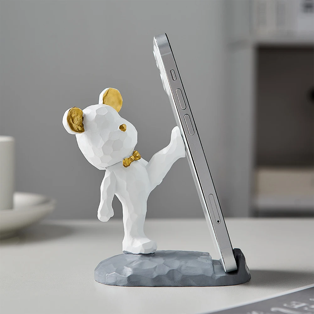 nordic creative bear mobile phone stand desktop ornament modern office home decoration accessories for living room desk crafts free global shipping