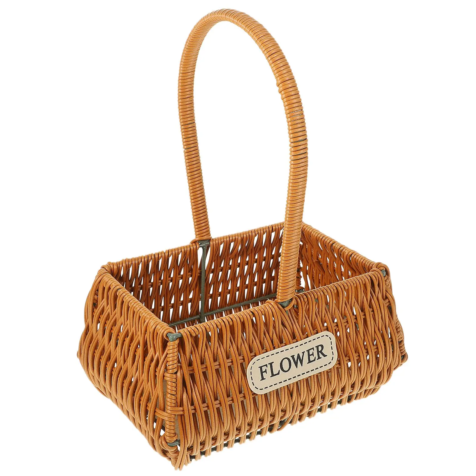 

Brown Decoration Basket Baskets Rattan Flower Wicker Storage Woven Handle Planter Girl Picnic Willow Decorative Straw Petal