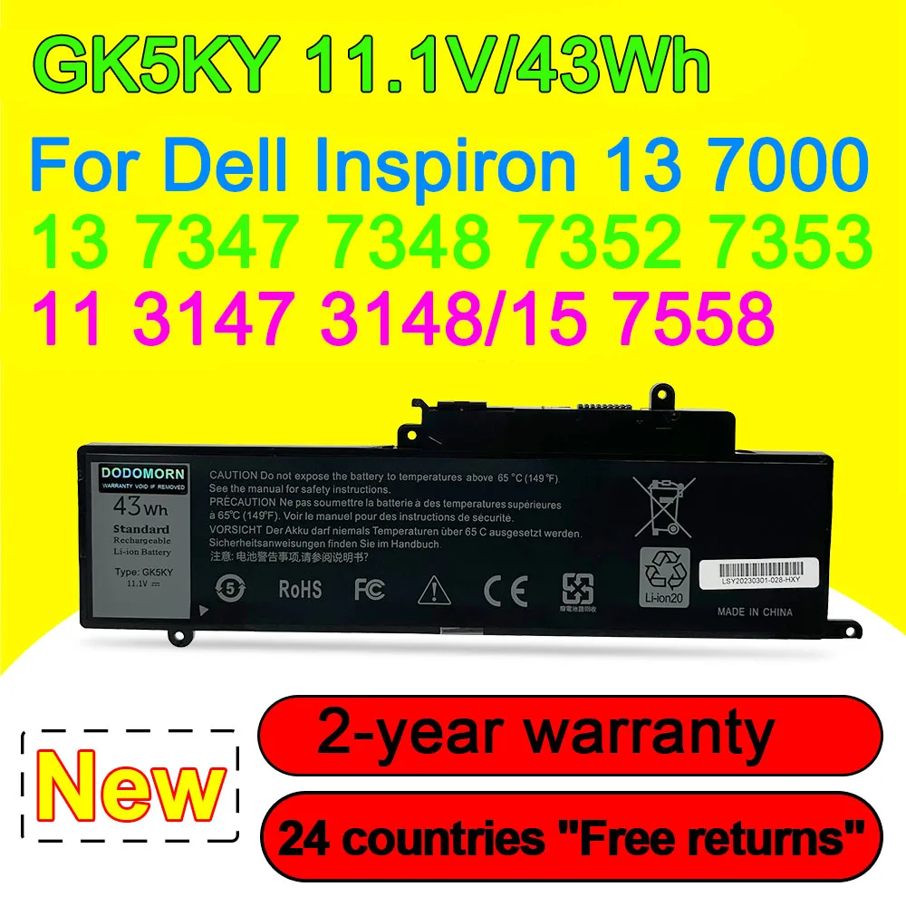 

11.1V 43Wh GK5KY Laptop Battery For Dell Inspiron 13 7000 7347 7348 7352 7353 7359,11 3147 3148,15 7558 Series High Quality