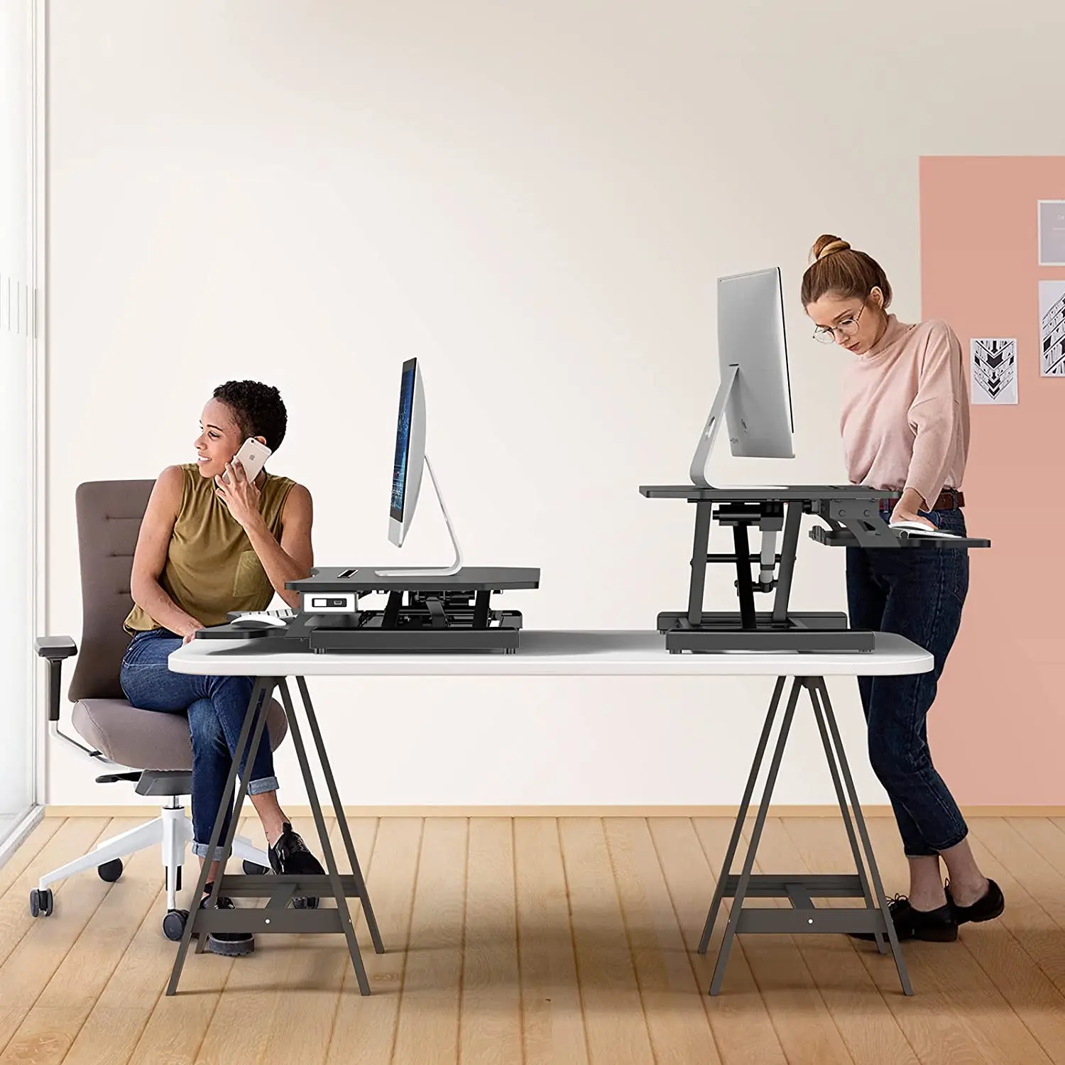 34" Electric Powered Height Adjustable Standing Desk Computer Monitor Holder Converter Laptop Workstation fits Dual |