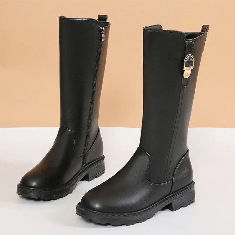 

Knee High Mid Heels Women Chelsea Long Boots Winter Warm Shoes 2024 New Brand Motorcycle Boots Trend Punk Gladiator Pumps Mujer