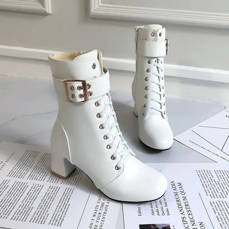 

Сапоги женские из лакированной кожи, на шнуровке, на высоком каблуке