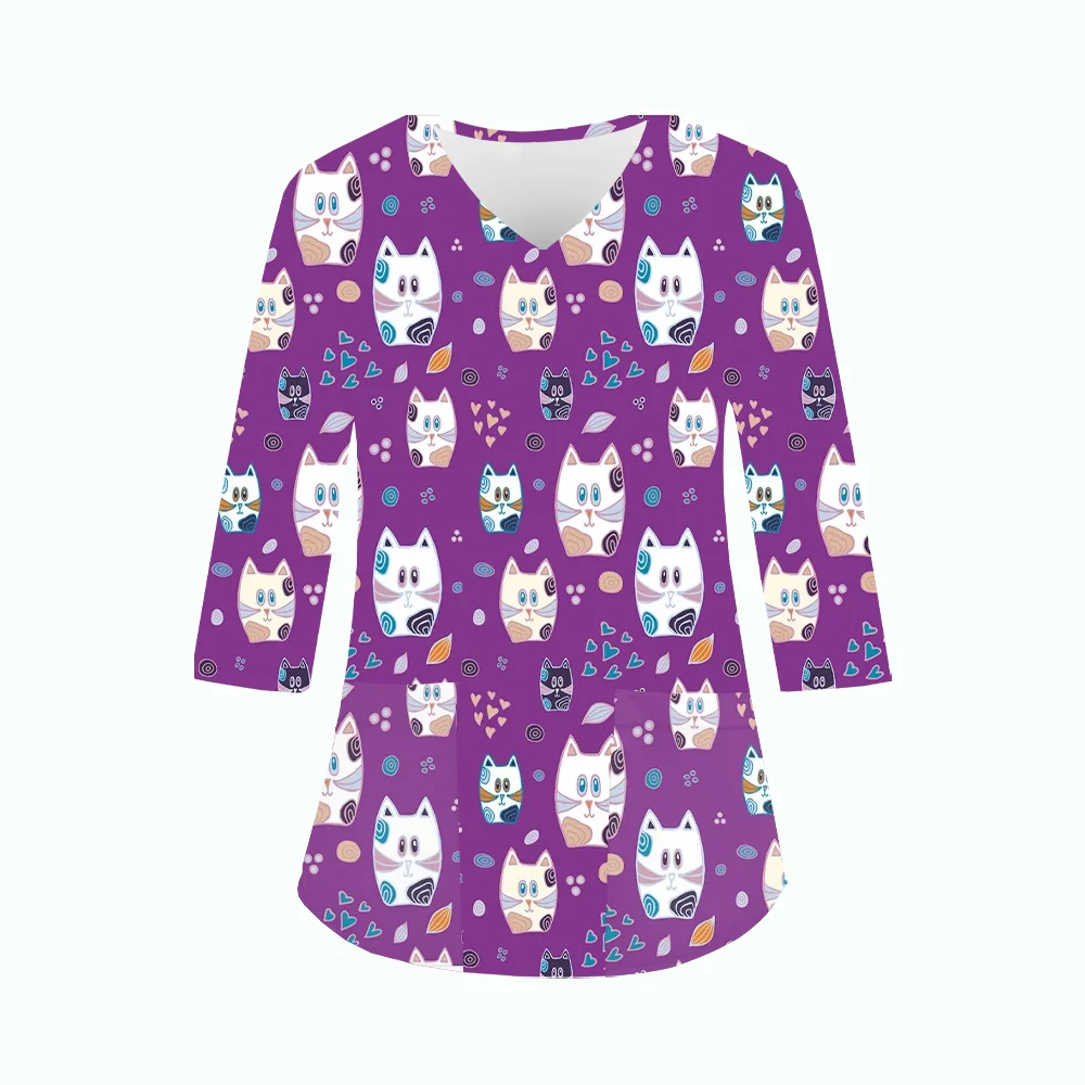 Новая клиническая форма женская милая котенок с принтом микроэластичные