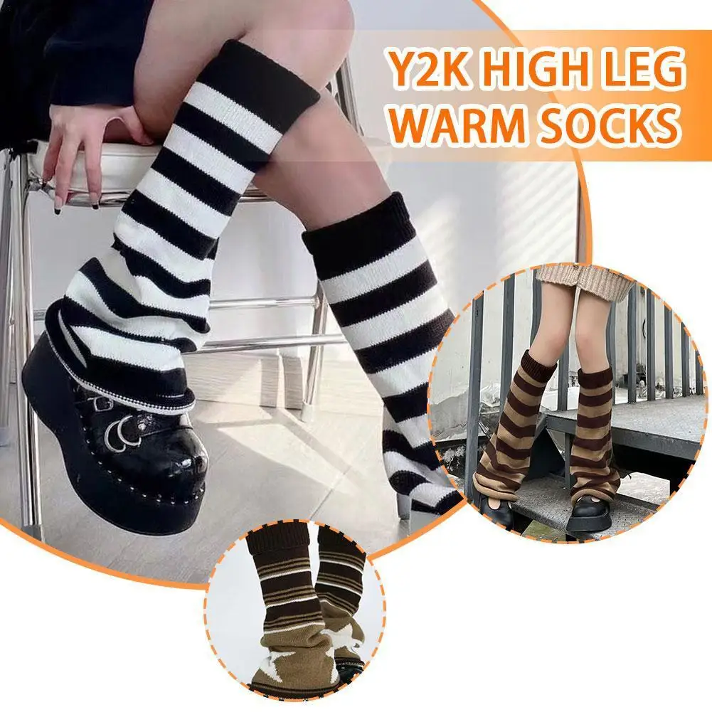 

Женские теплые носки до колен Y2K, зимние крутые облегающие носки в стиле хип-хоп, готика, вязаные длинные кавайные носки из ПУ кожи, C9X8