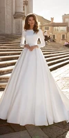 o neck long sleeved floor length wedding dress hy023 elegant vintage simple satin gowns %d1%81%d0%b2%d0%b0%d0%b4%d0%b5%d0%b1%d0%bd%d0%be%d0%b5 %d0%bf%d0%bb%d0%b0%d1%82%d1%8c%d0%b5 vestidos de novia 2022