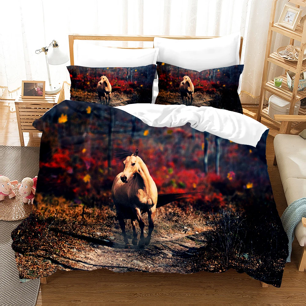 

3D Animal Printed Duvet Cover Domineering Galloping Horse Bedding Set 180x210 Double Size Quilt Covers with Pillowcase 2/3pcs