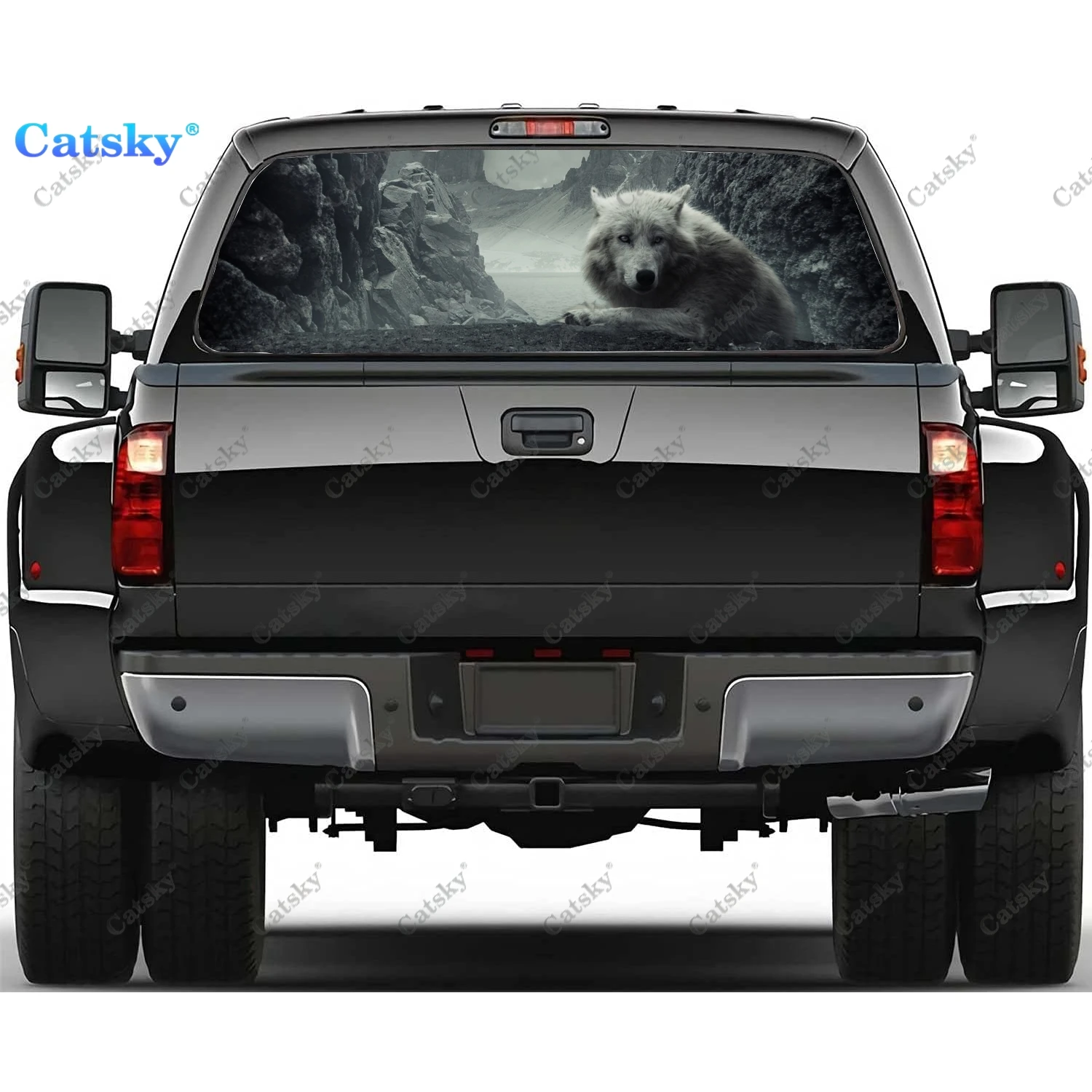 

Animal Night Wolf Car Rear Window Stickers Windshield Decal Truck Rear Window Decal Universal Tint Perforated Vinyl Graphic