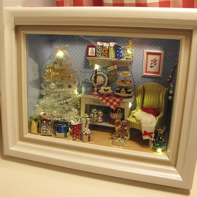 

DIY Photo Frame Model Miniature Dollhouse Kit with Furniture Nordic Christmas Eve Doll House Casa Toys for Children Girls Gifts