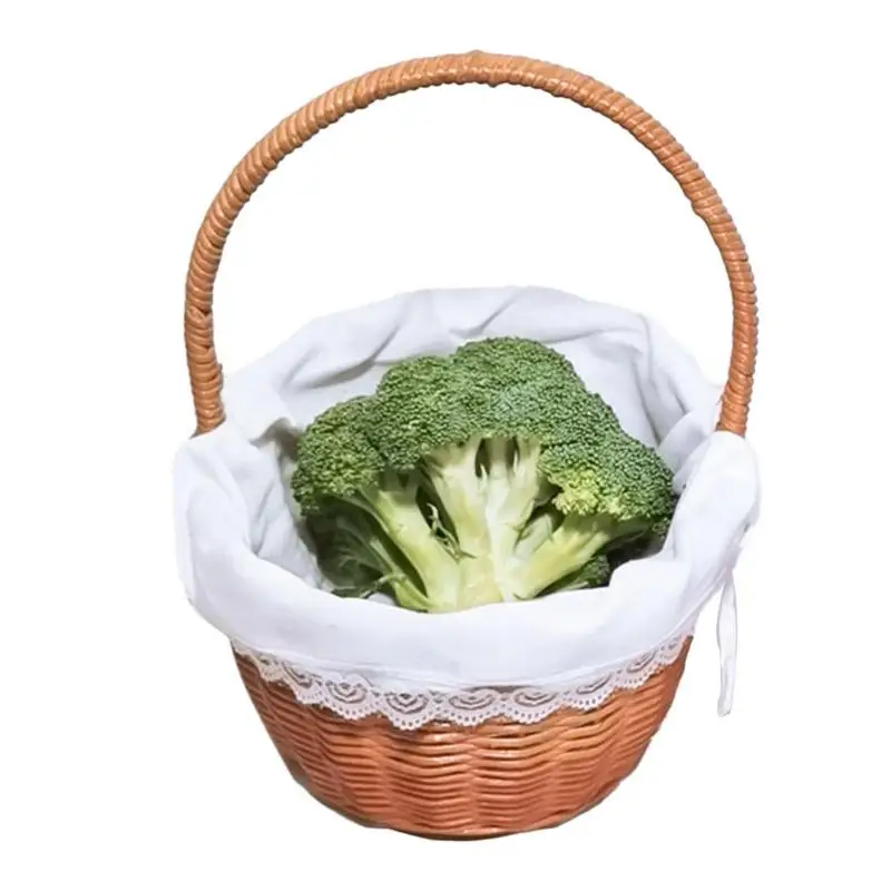 

Rattan Gift Basket Rattan Wicker Basket Portable Imitation Rattan Picnic Basket Garden Harvest Basket For Fruit Toys Clothes
