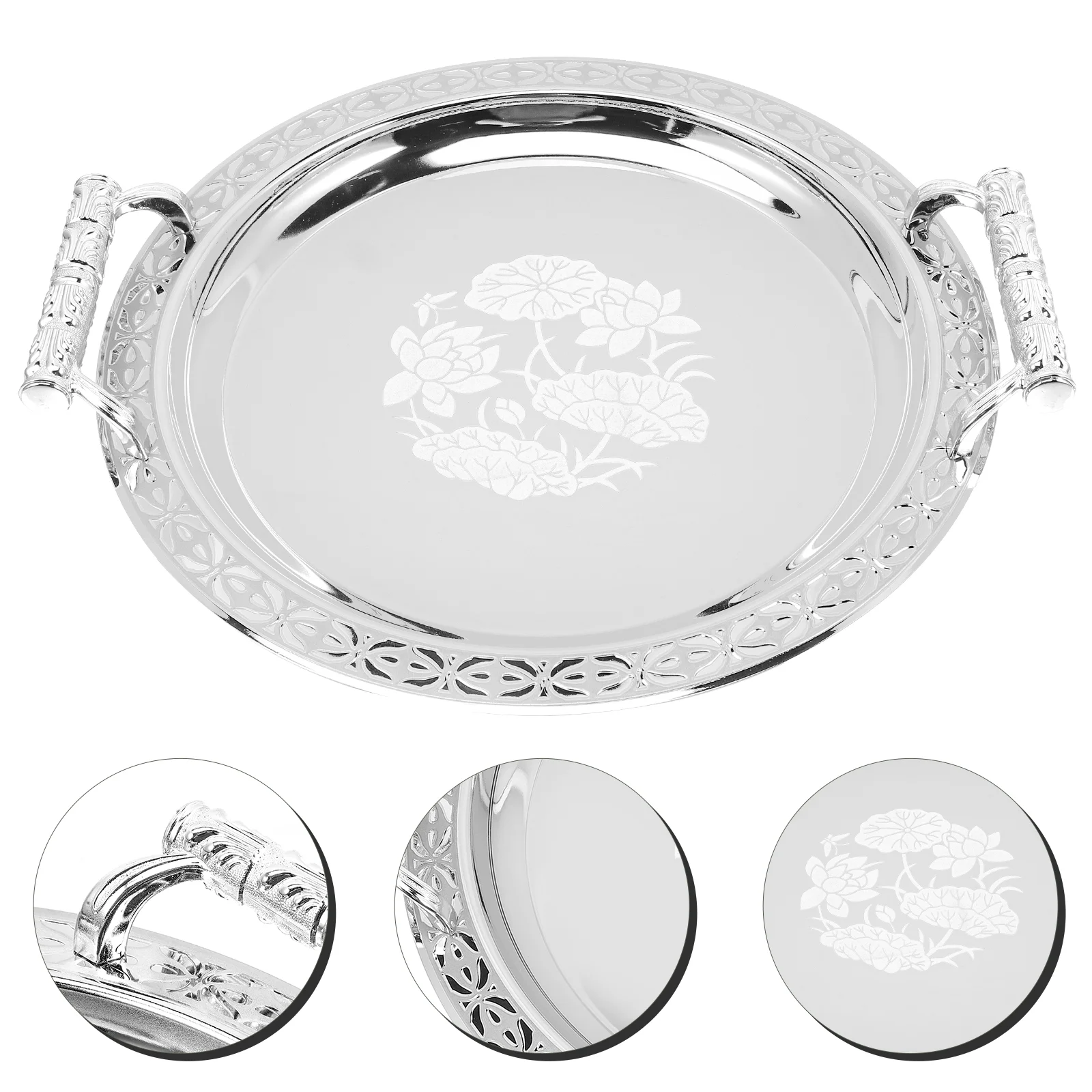 

European Pattern Tray Towel Rail Plates Candy Storage Decorative Stainless Steel Serving Dry Fruits Snack Dessert Table Home