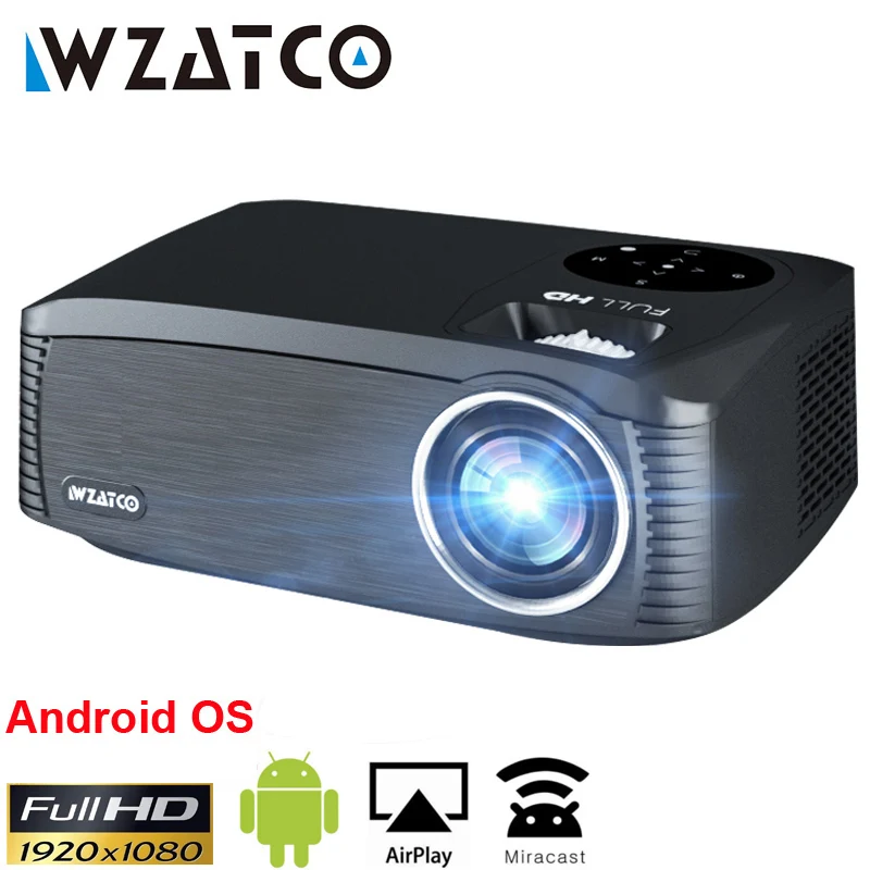 Новый светодиодный видеопроектор WZATCO C6 300 дюймов Android 9.0 Wi-Fi Full HD 1920*1080P домашний