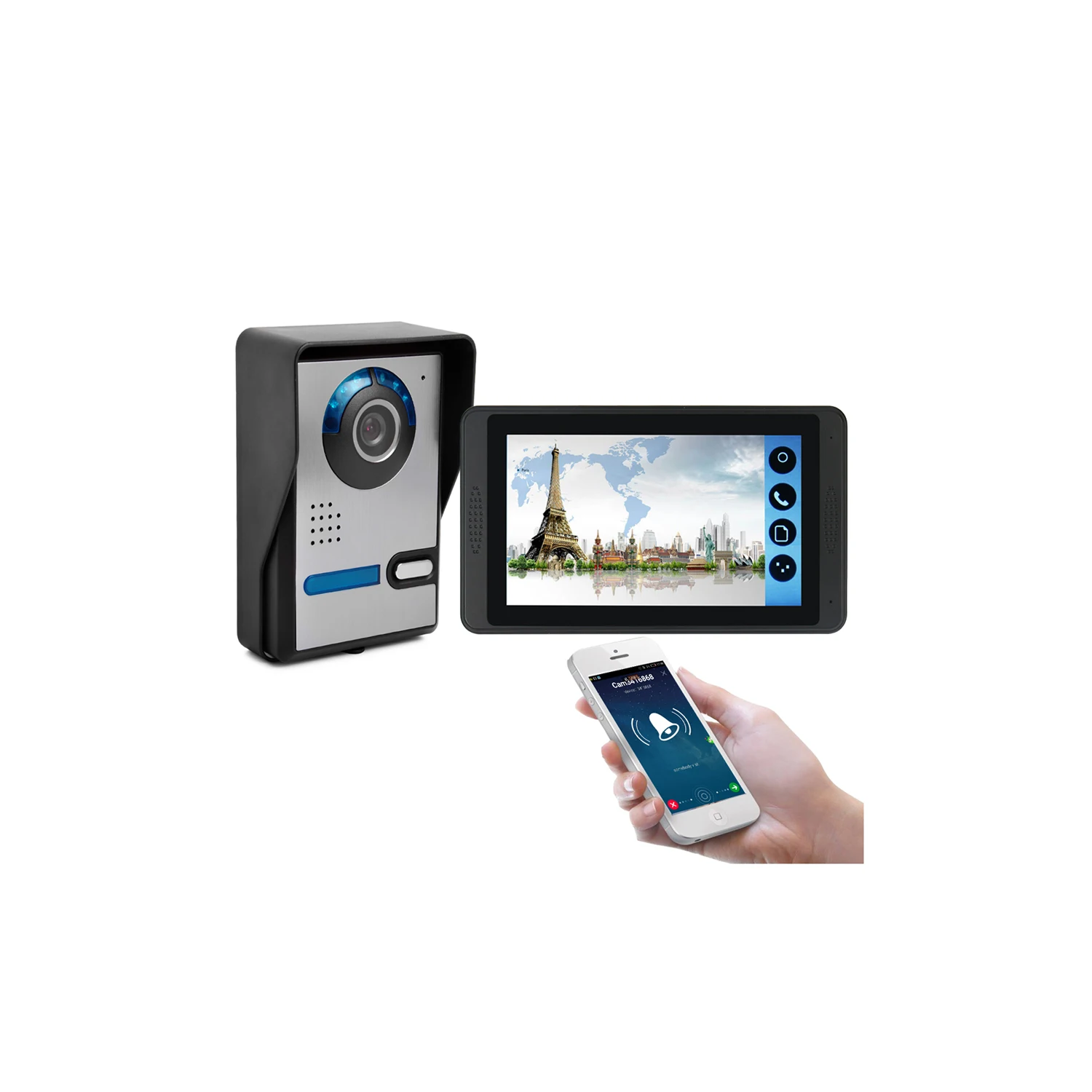 

7-inch capacitor touch WiFi wired video doorbell with video camera mobile phone remote call unlocking visual intercom