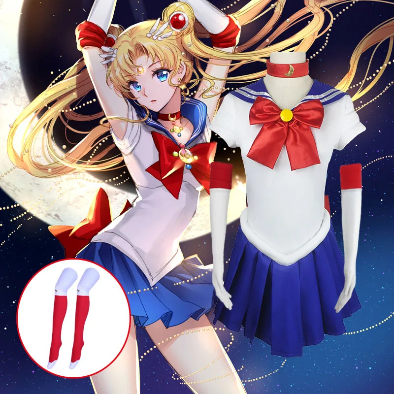 

Tsukino Usagi Uniform Dress Anime Sailor Moon Cosplay Costume Outfits Cosplay Yellow Wig Halloween Carnivl Party Women Kids