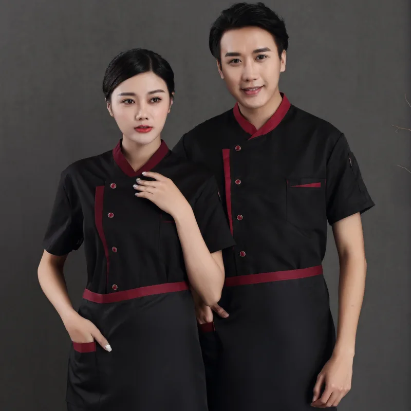 Chef Overalls Men's Short-Sleeved Summer Thin plus-Sized Kitchen Dining Canteen Black Breathable Uniform