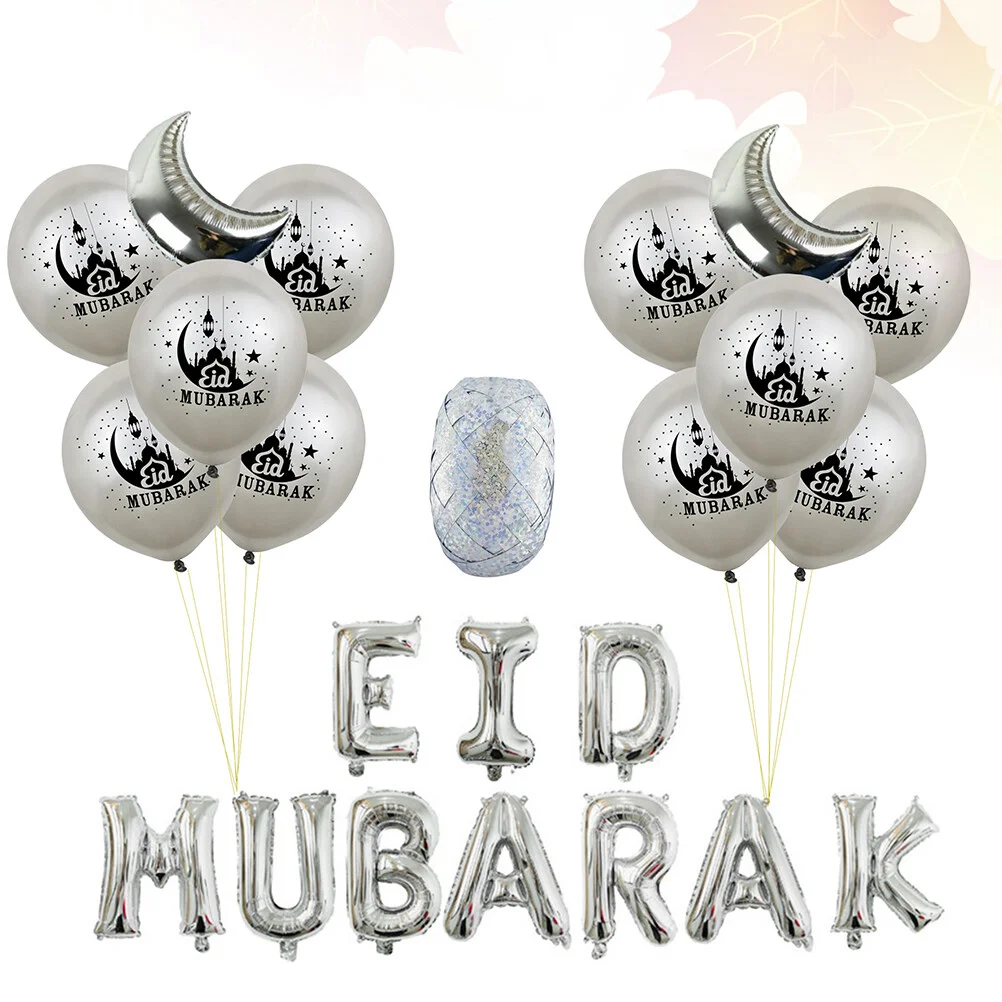 

23pcs Eid Mubarak Foil Balloons Latex Ramadan Balloons with Ribbon Ramadan Mubarak Party Supplies Eid Festival Decoration (