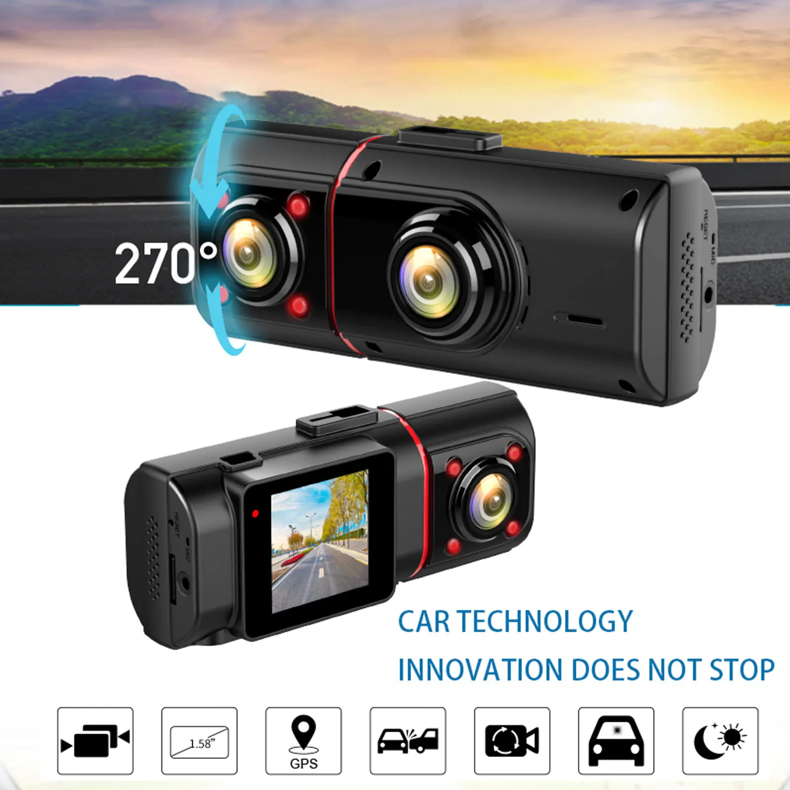 

HD Car Video Recorder Dual-lens 1280x720P Car DVR LCD Parking Monitor Clear Night Vision Car Dash Cam Auto Car Accessories