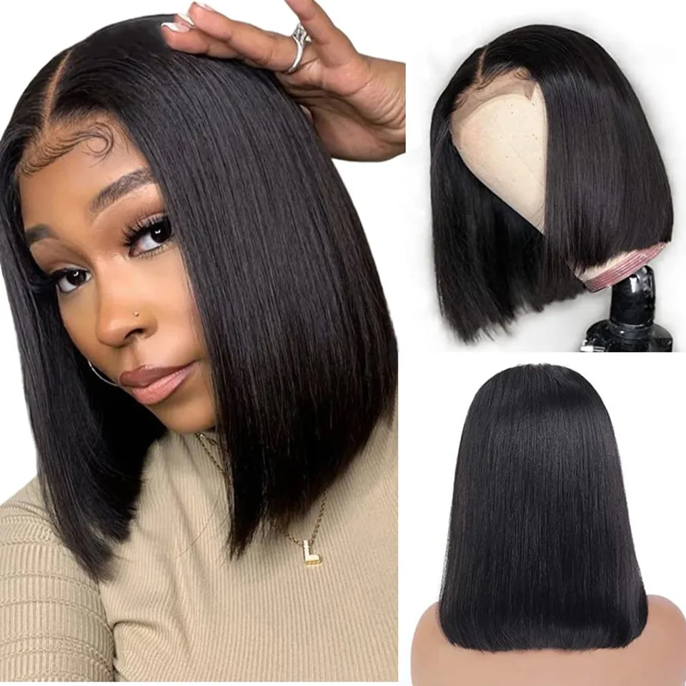 Straight Bob Wig 13x4 HD Lace Frontal Wig Brazilian Remy Short Bob Wig Pre-Plucked 4x4 Lace Closure Human Hair Wigs For Women