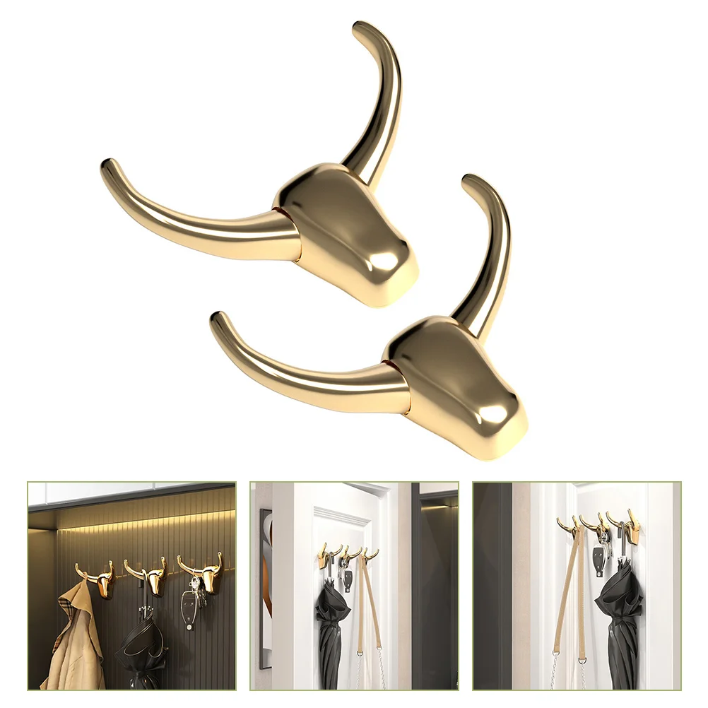 

2 Pcs Horn Hook Decorative Design Hanging Coat Hook Wall Hook Mounted Bathroom Towel Horn Kitchen for Hook Kitchen Coat Metal