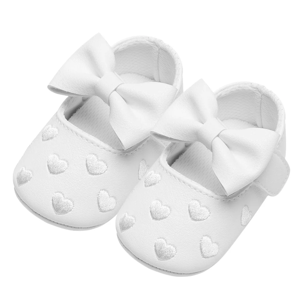 

1 Pair Babies Toddler Shoes Heart Pattern Embroidered Bow Baby Shoes Bowknot Prewalker (White 11cm Length 4US 3UK 195EU 4323