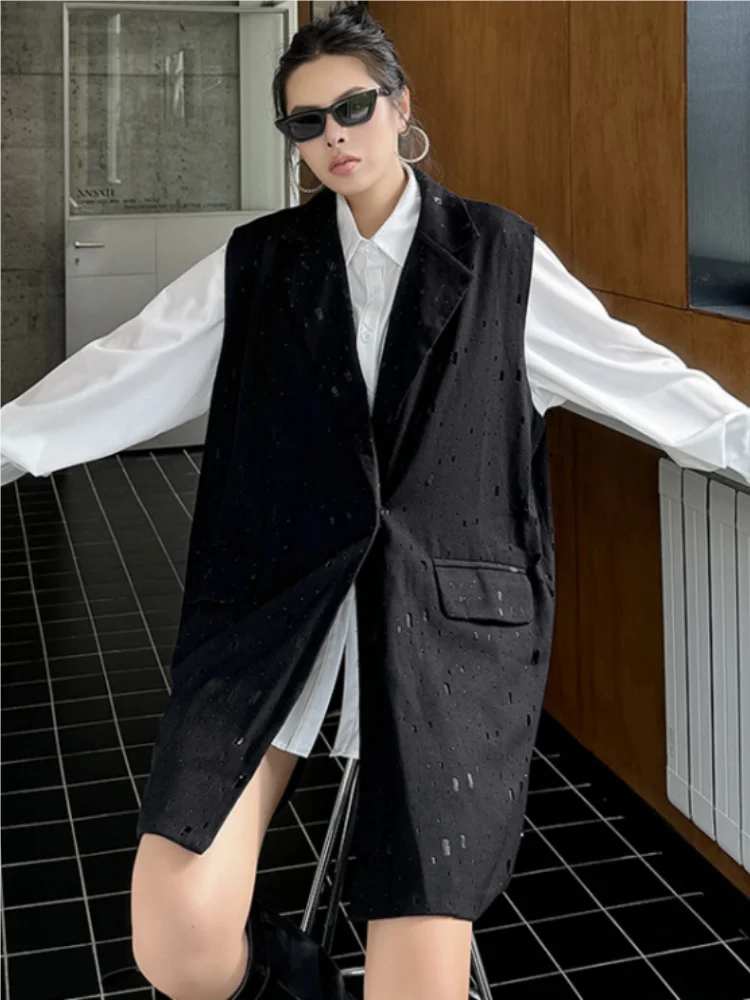 Vefadisa 2024 весенне-осенний новый черный горячий дизайн с отверстиями женский жилет