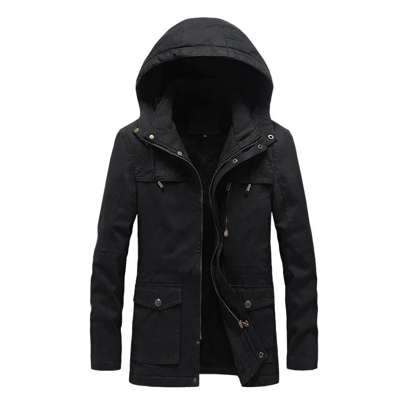 2022 New Mens Winter Casual Jassen Fleece Warme Bontkraag Parka Jas Heren Effen Kleur Windjack Afneembare Hoed Bomber Jas Mannen
