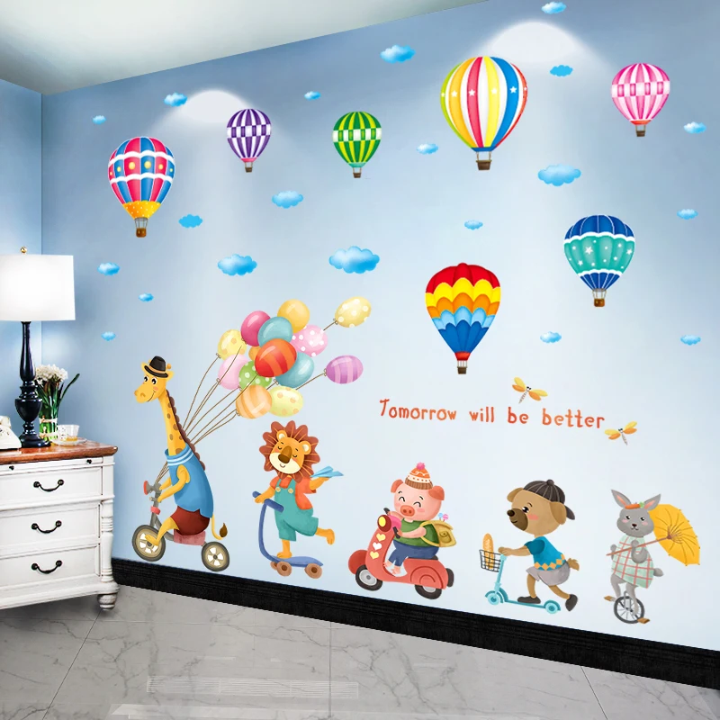 

Cartoon Animals Wall Stickers DIY Hot Air Balloons Mural Decals for Kids Rooms Baby Bedroom Kindergarten Nursery Home Decoration