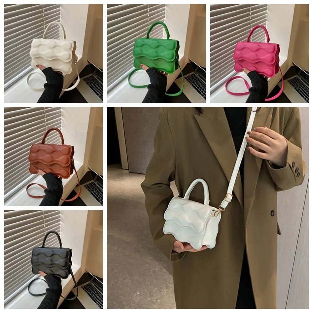 

Wave Crossbody Bags Cosmetic Bag Large Capacity PU Leather Women's Bags Pleated Handbags Girls