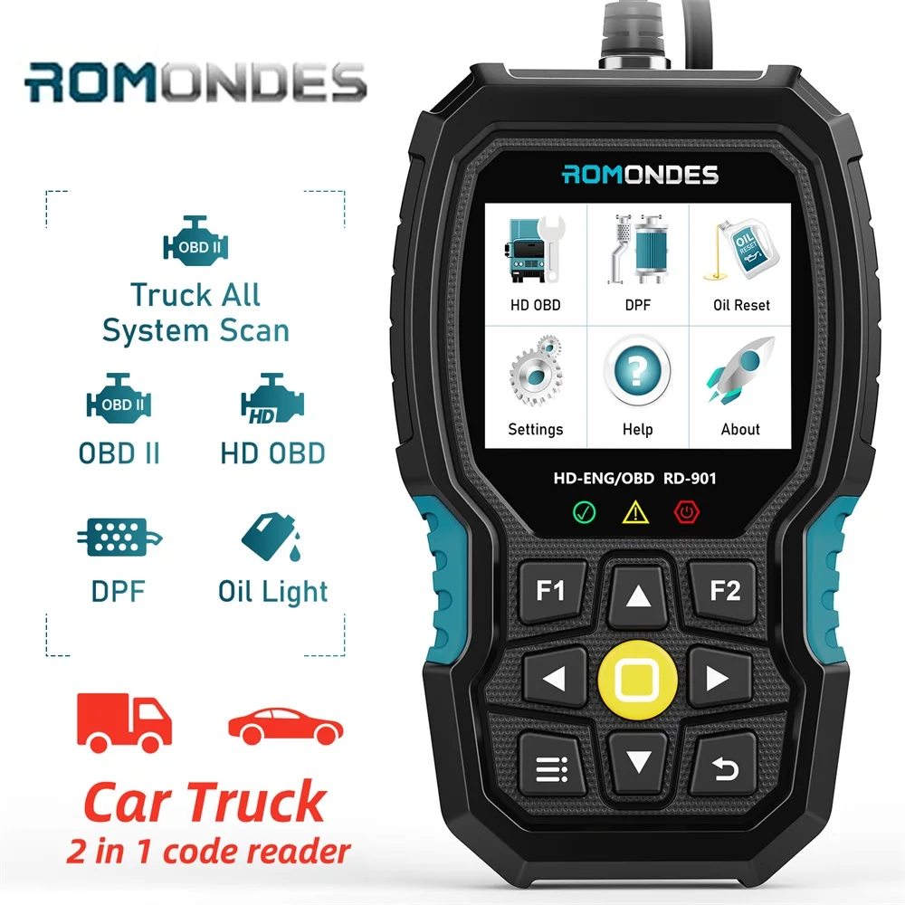 

Heavy Duty Truck Scanner Romondes RD901 Diesel Truck Scan Tool All System DPF Regen for Cummins Detroit Car Code Reader