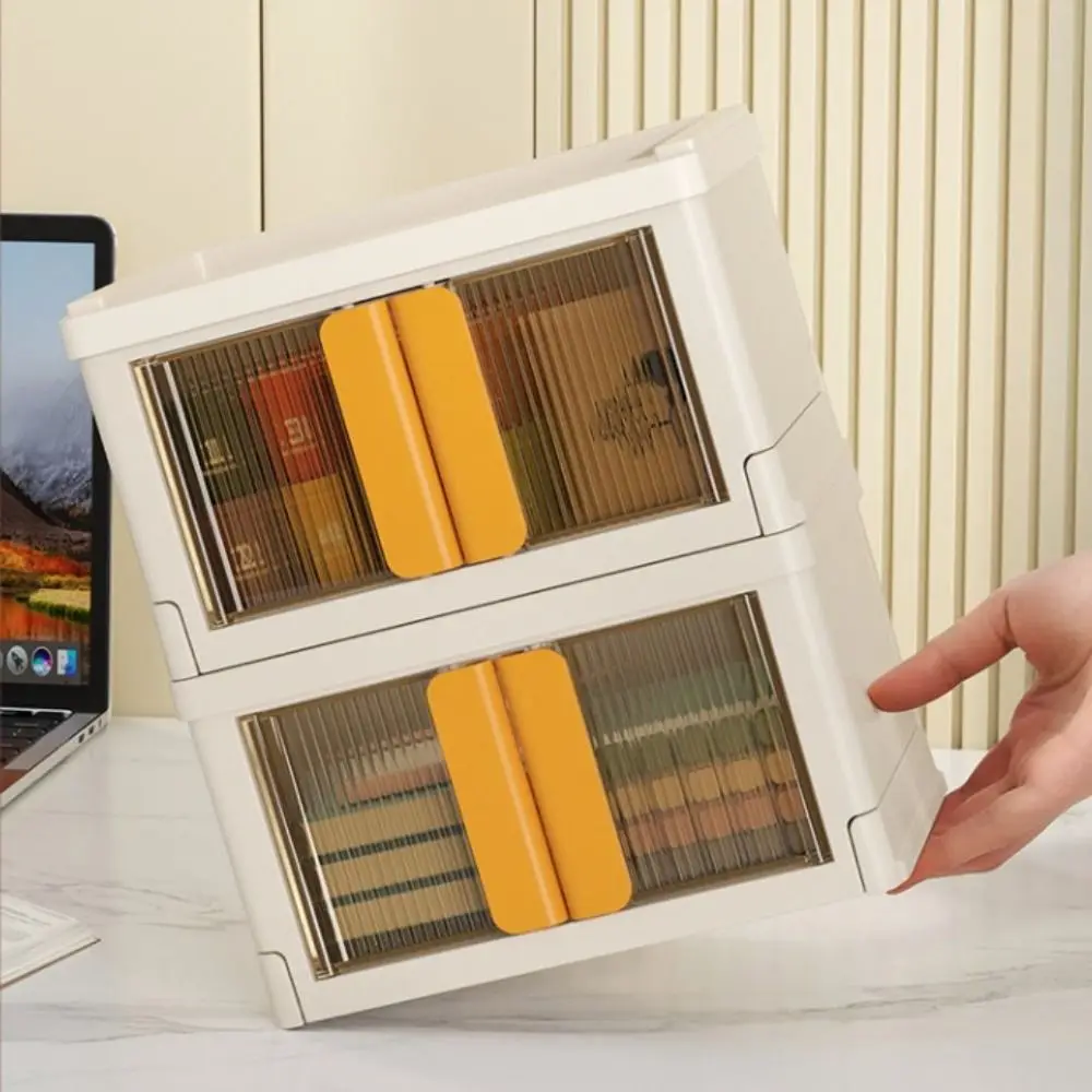 

Makeup Container Foldable Desktop Organizer Transparent Storage Cabinet Desktop Storage Box Plastic Dustproof Stationary Holder