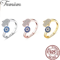 trumium real 925 sterling silver evil eye blue eye hamsa hand fatima hand adjustable female rings open ring wedding jewelry
