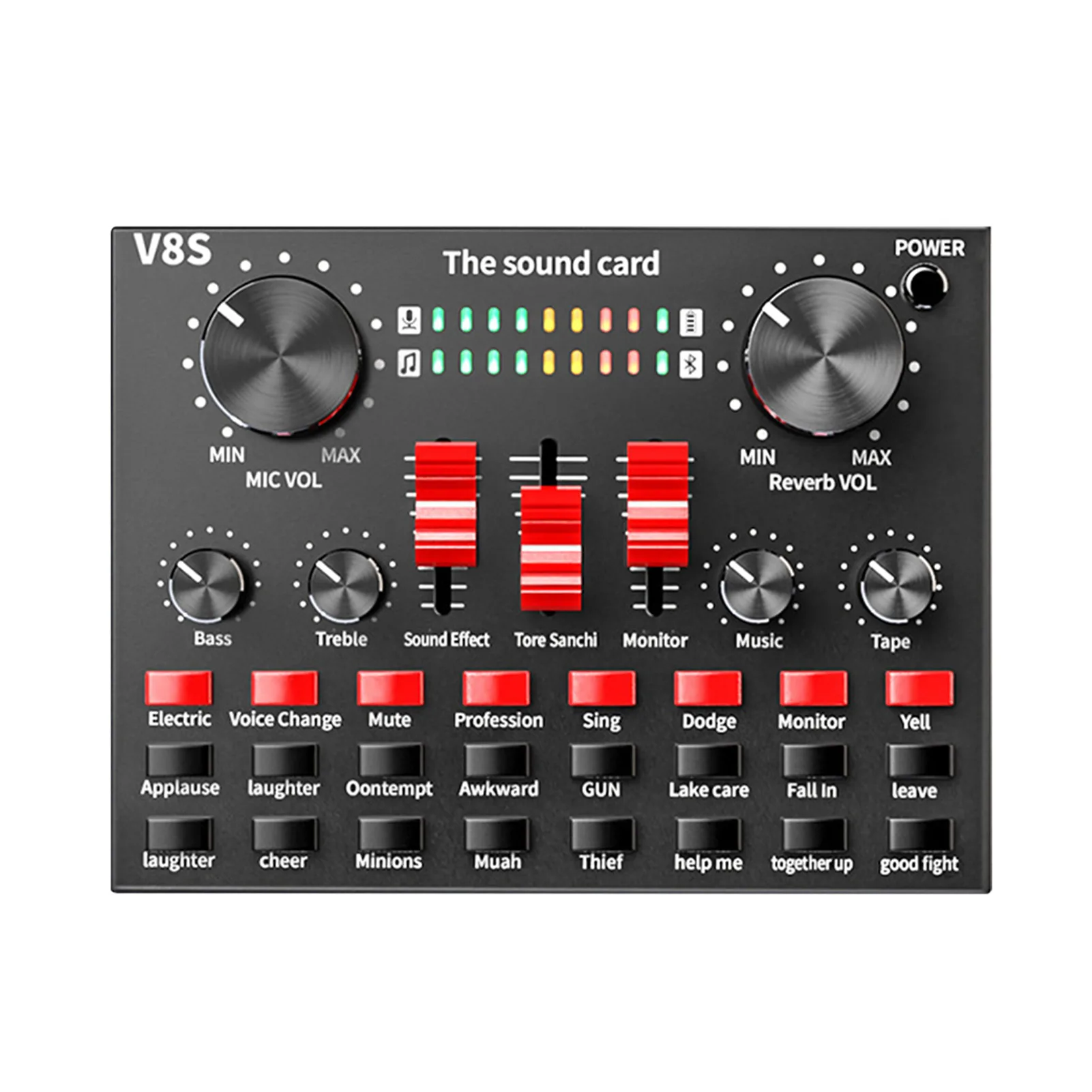 

V8S Karaoke Live Broadcast Mixer Stereo 3.5mm Interface Aluminum Alloy USB Rechargeable Sound Card For Phone Computer