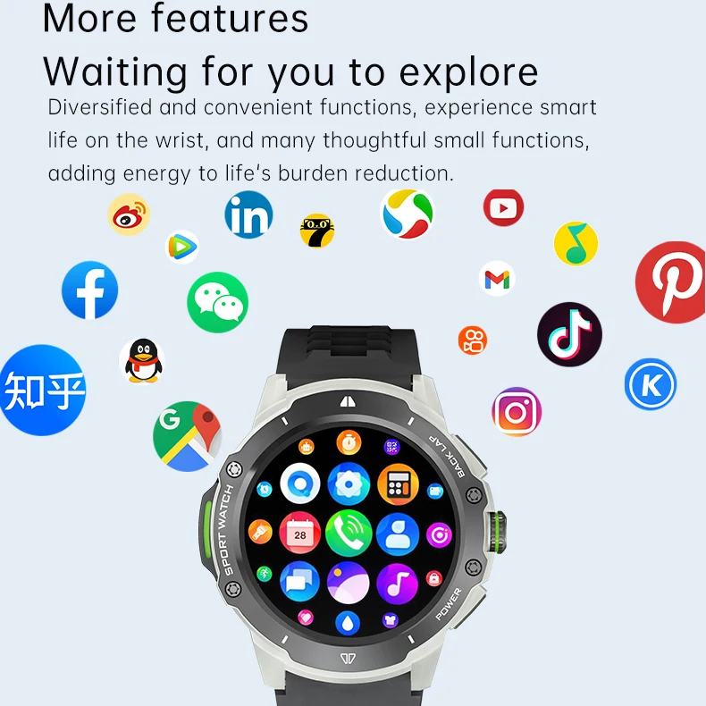Смарт-часы для мужчин и женщин экран 1 43 дюйма 2 Гб ОЗУ 32 ПЗУ GPS Wi-Fi SIM-карта